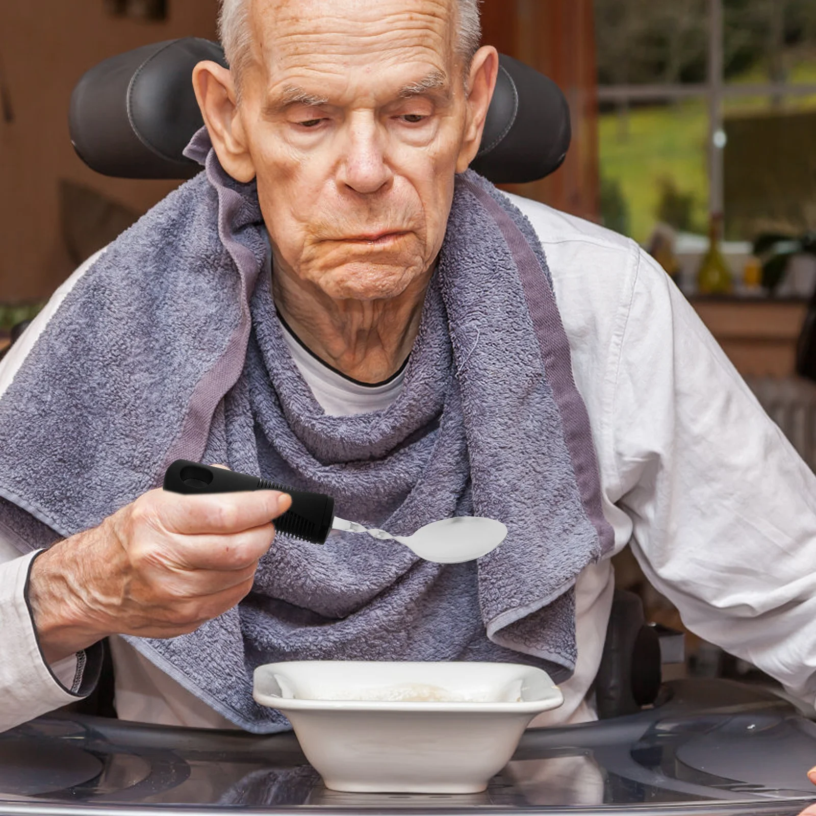 

Гибкая ложка для антитера из нержавеющей стали, нескользящая резиновая ручка, адаптивная посуда для рук при артрите, пожилых людей с ограниченными возможностями