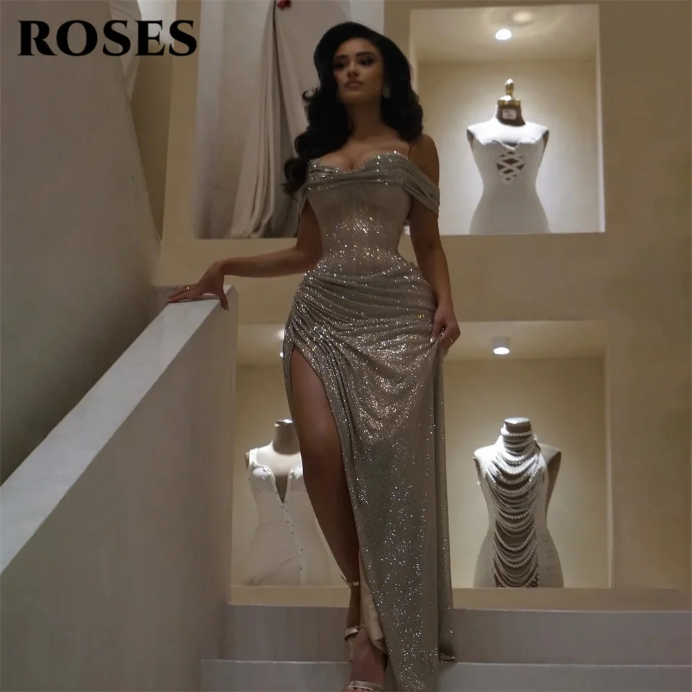 

Вечернее платье ROSES цвета шампань с открытыми плечами и высоким разрезом, фасон «труба», для выпускного вечера, на заказ
