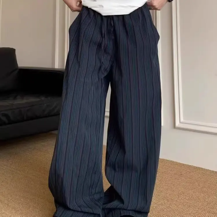Men's Autumn Winter Large Size 250 Pounds Vertical Striped Wide Leg Pants Casual Loose Design Sensation Floor-Length Trousers
