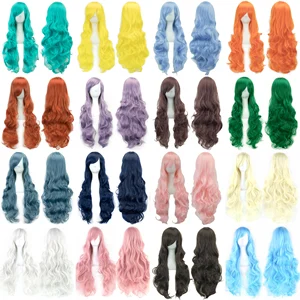 Soowee curled long synthetic hair Green Wig Rink Pink Black Hair Cosplay Wigs for Woman 8 Main Sales Green Wig - №1