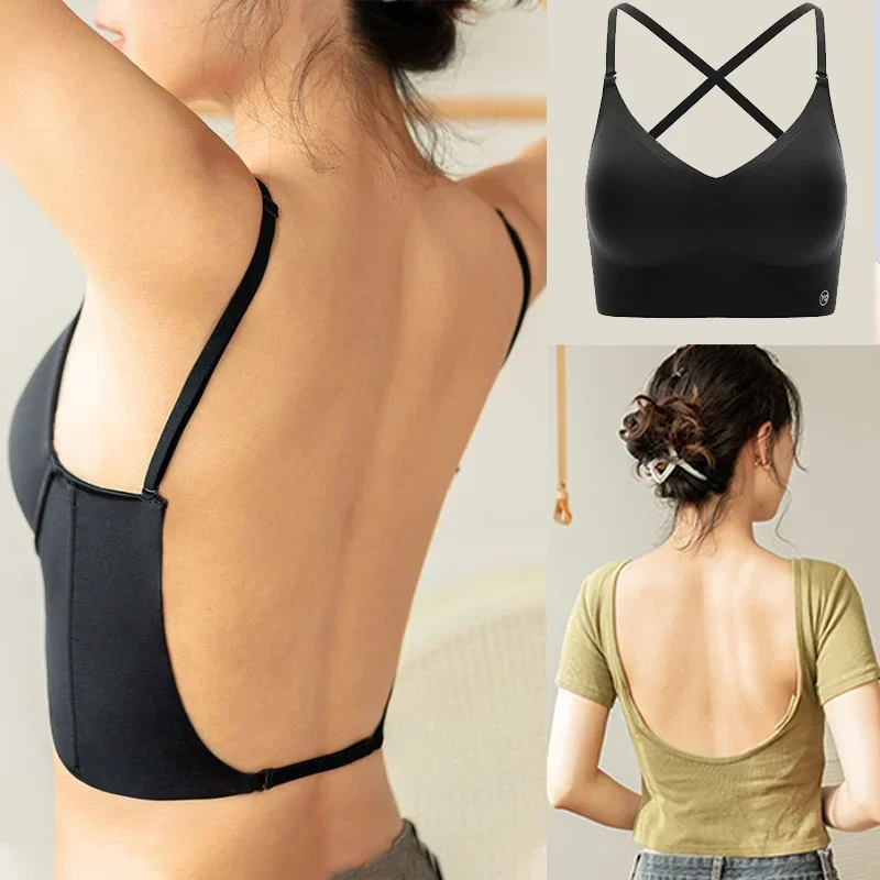 

Open Back Sexy Invisible Bra U-shaped Back Women Lingerie Thin Vest Seamles Backless Summer Triangle Cup Gathered Strapless Bra
