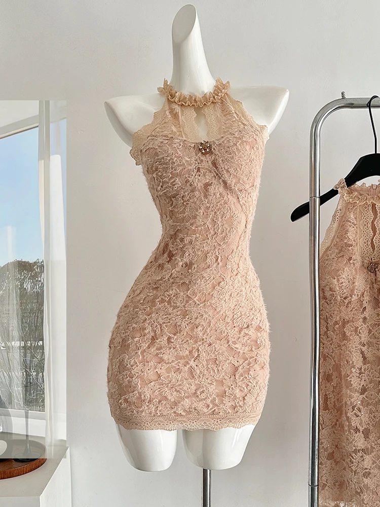 Women Shoujo Hollow Out Evening Mini Sleeveless Dress French Vintage Mini Frocks Old Money One-Piece Coquette Party Gyaru Luxury