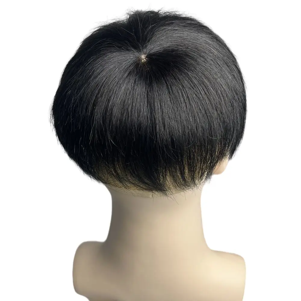 Short Real Human Hair Toupee with 4 Clips for Men's Baldness Prosthetic Wig Male Hair Replacement System Piece