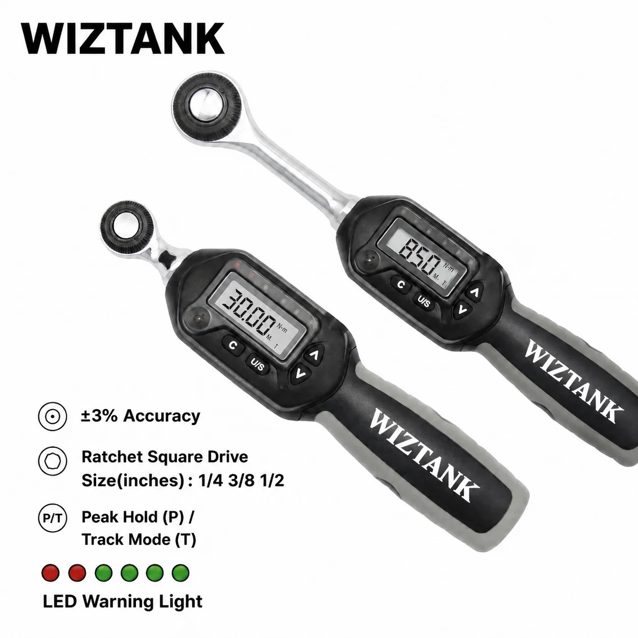 Wiztank 1.5-135Nm Digital Torque Wrench ±3%±4% Precision Mechanical Professional Preset Wrench Ratchet Automotive Assembly Repai
