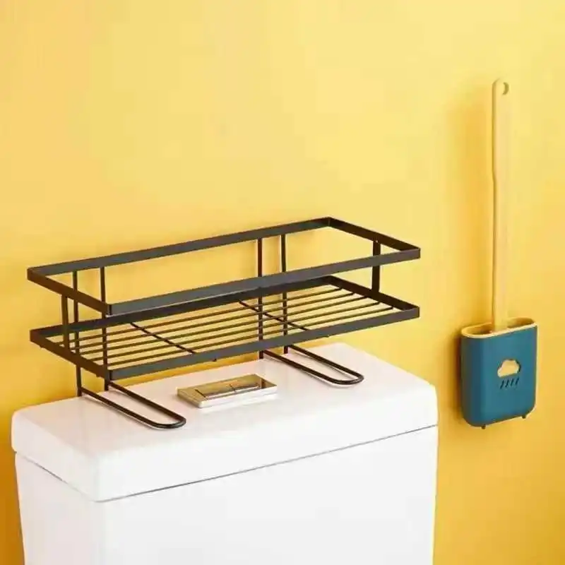 No Drill Toilet shower Rack Storage Bathroom Miscellaneous Storage Rack Multifunctional Water Tank Double-layer Storage Rack