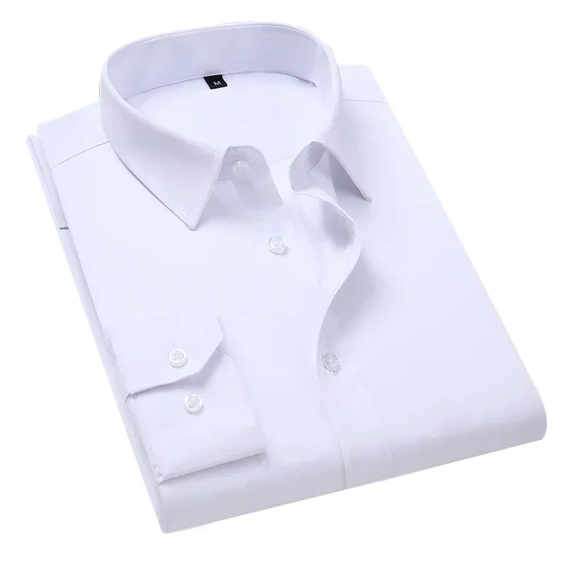 2024 New Plus Size 6XL 7XL 8XL White Shirt Slim Solid Color Long-sleeved Shirt Business Casual Shirt Men\'s Brand Classic