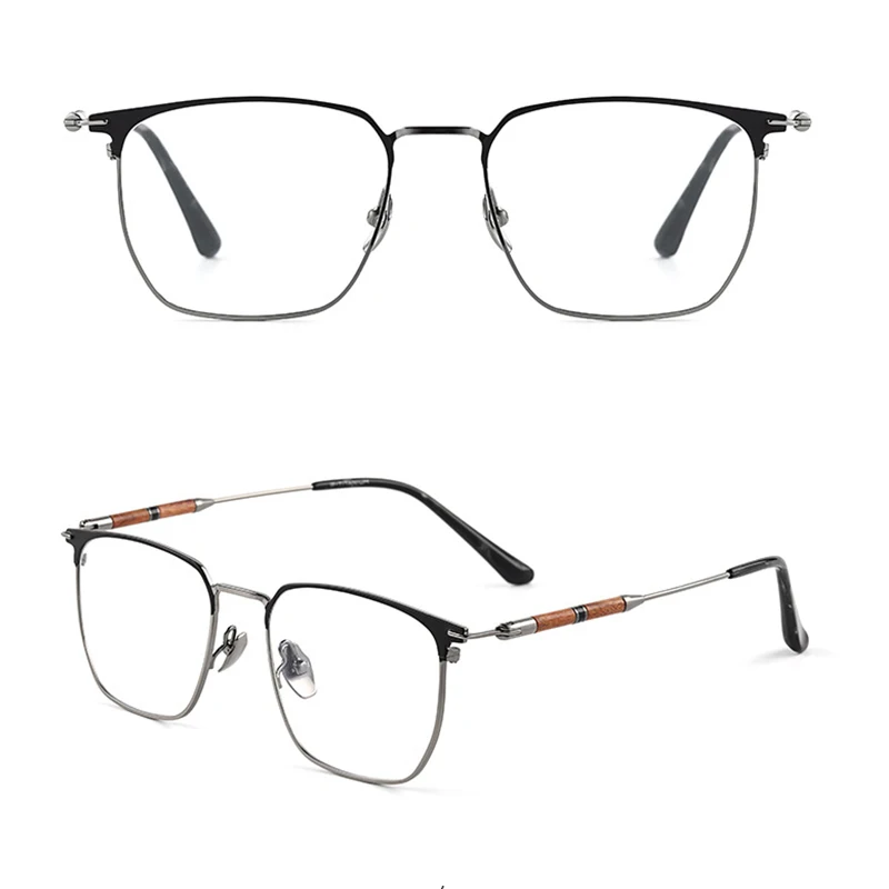 Pure Titanium Eyebrow Full Frame Sandalwood Inlaid Temple Retro Glasses Men Successful People Advanced Elite Bamboo Wood Eyewear view 6