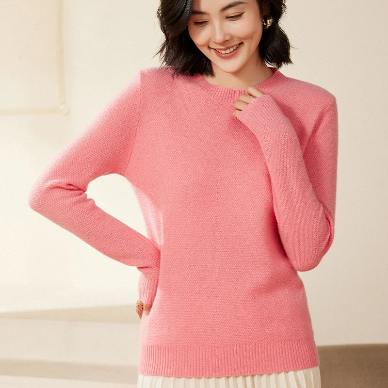 Loose Fit Pure100% Merino Wool Sweater Crew Neck Long Sleeve Autumn Winter New Style Women's Knitted Base Layer Shirt Tops