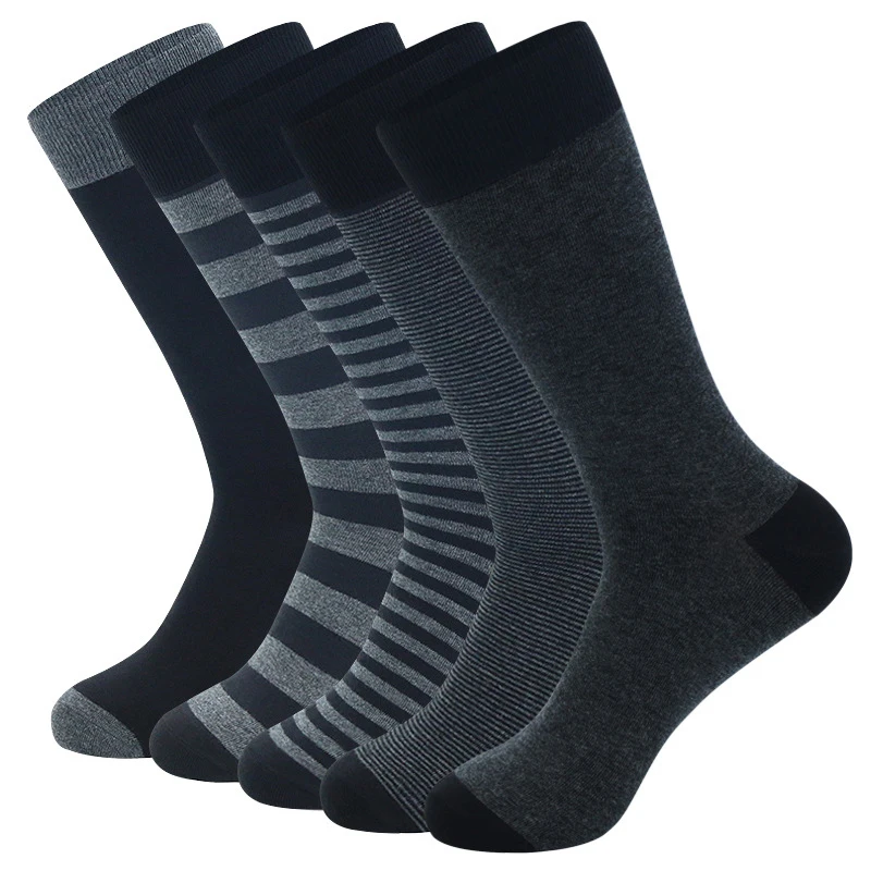 LKWDer Brand 1 Pair Large Size Fashion Business Men Dress Socks High Quality Stripe Black Gray Pure Men Cotton Socks