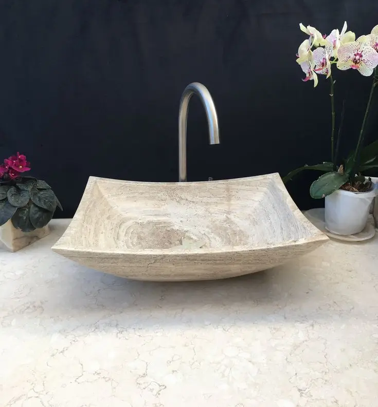 Modern Natural Beige Travertine Washbasin Luxury Marble Wash Basin Handmade Vanity Sinks