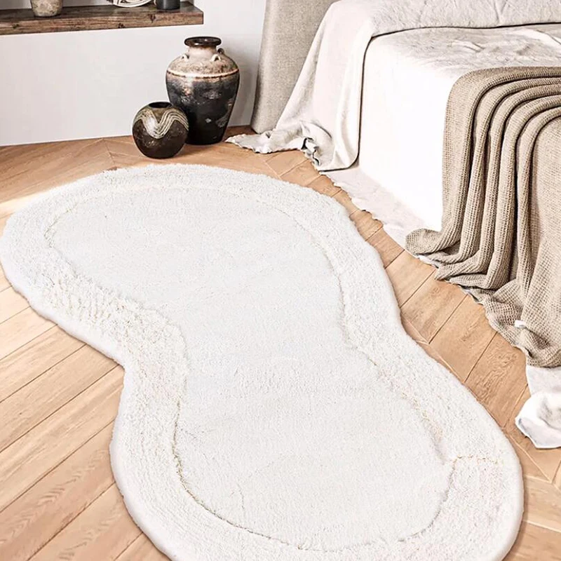 

New Cream Style Beige White Bedroom Carpet Irregular Thick Plush Bedside Floor Mat Luxury Girl Room Bedside Soft Area Rugs Home