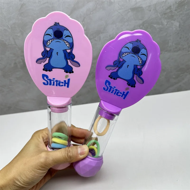 New Lilo & Stitch Long Handle Hair Comb Disney Cute Figure Stitch Massage Comb with 5 Hair Ties Portable Hair Comb for Girls