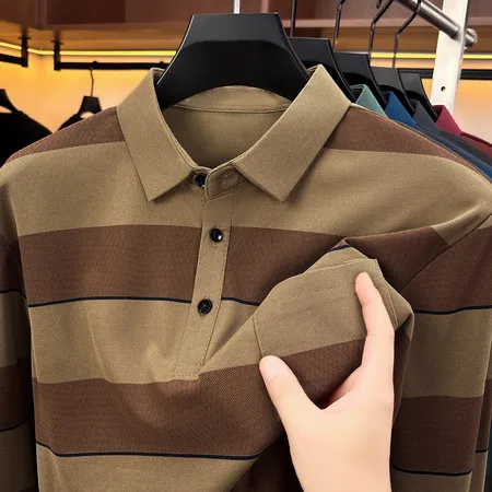 Einfaches Herren-Poloshirt mit langen Ärmeln, Kragen, Brusttasche, Knopfleiste, für Büro, Frühling, Herbst, Freizeit. – Detail 4