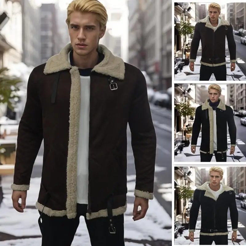

2024 New Men's Thiened Suede Jaet Fur Leather Inteated Outerwear Straight Hem Regular Sve Long Sve Pure Color