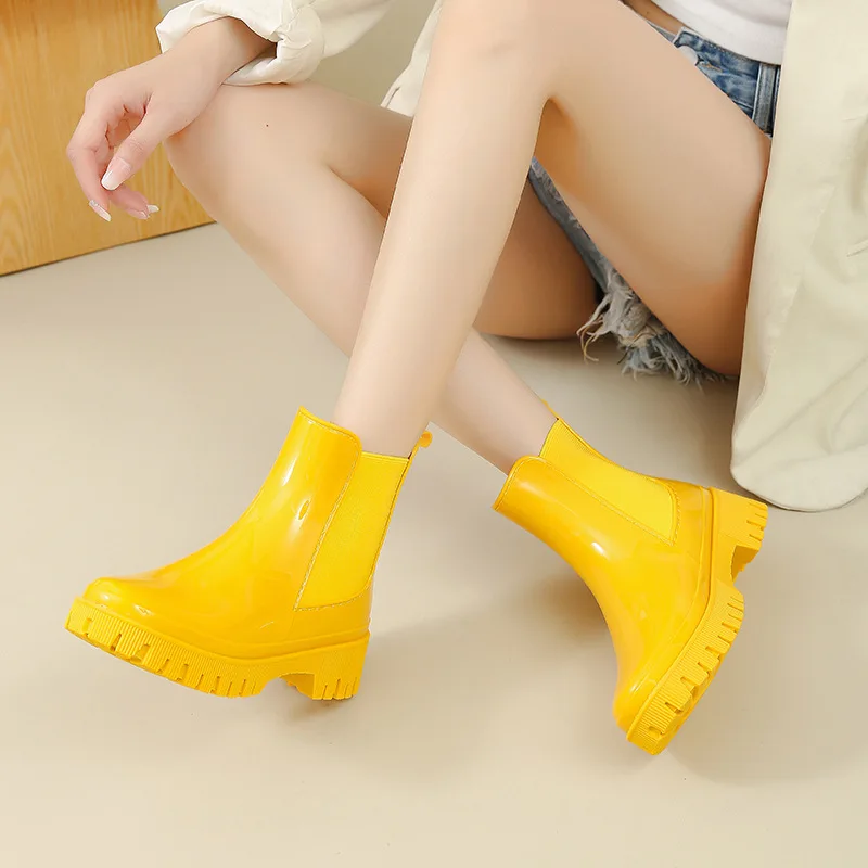 Rain Boots Ladies Waterproof Work Rubber Shoes Women Garden Galoshes Chunky Chelsea Water Boots Oil-proof Non-slip Kitchen Shoes