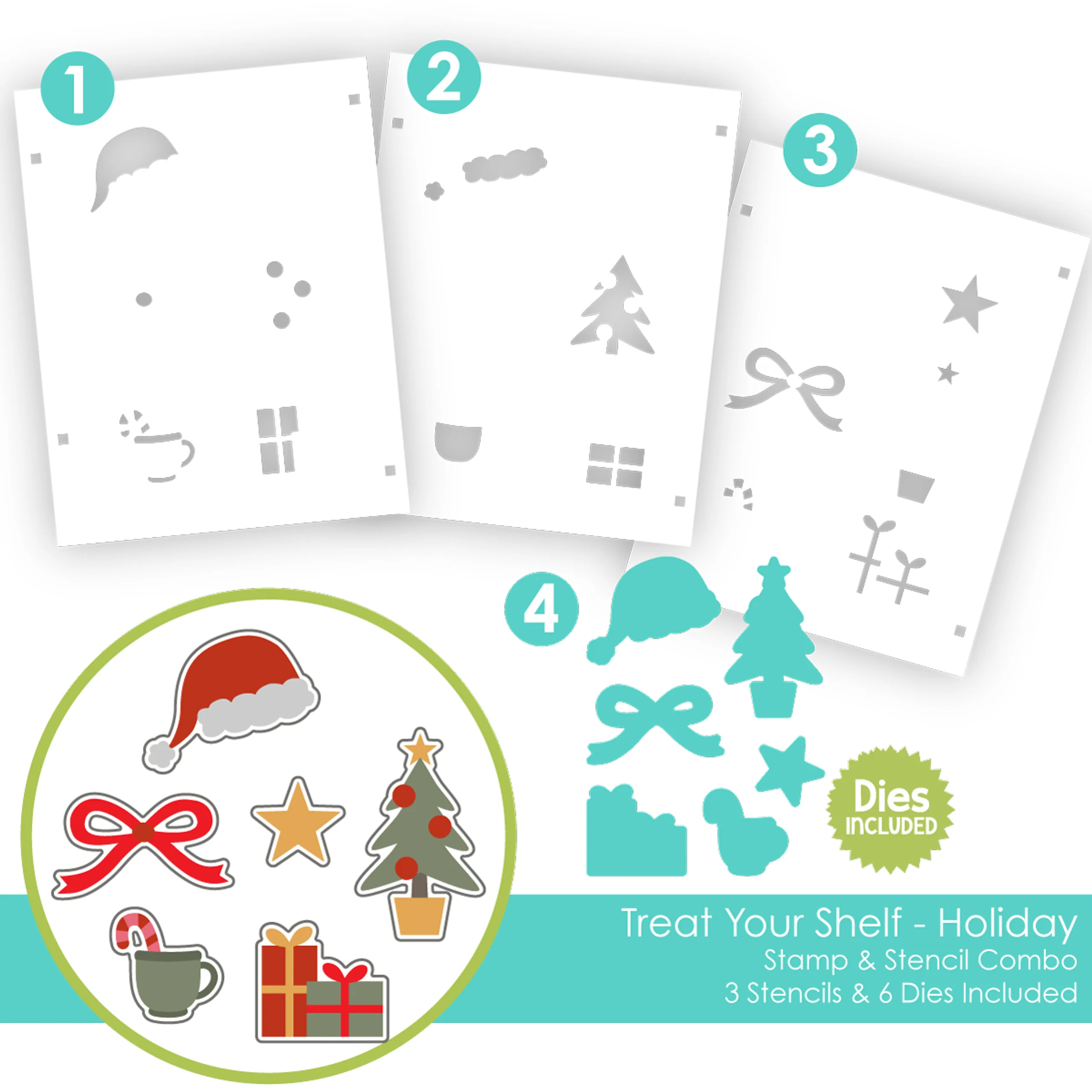 Christmas Paper Craft Dies Treat Your Shelf - Holiday Layering Stencil & Die Combo Stencils DIY Scrapbooking Card Stamps Make