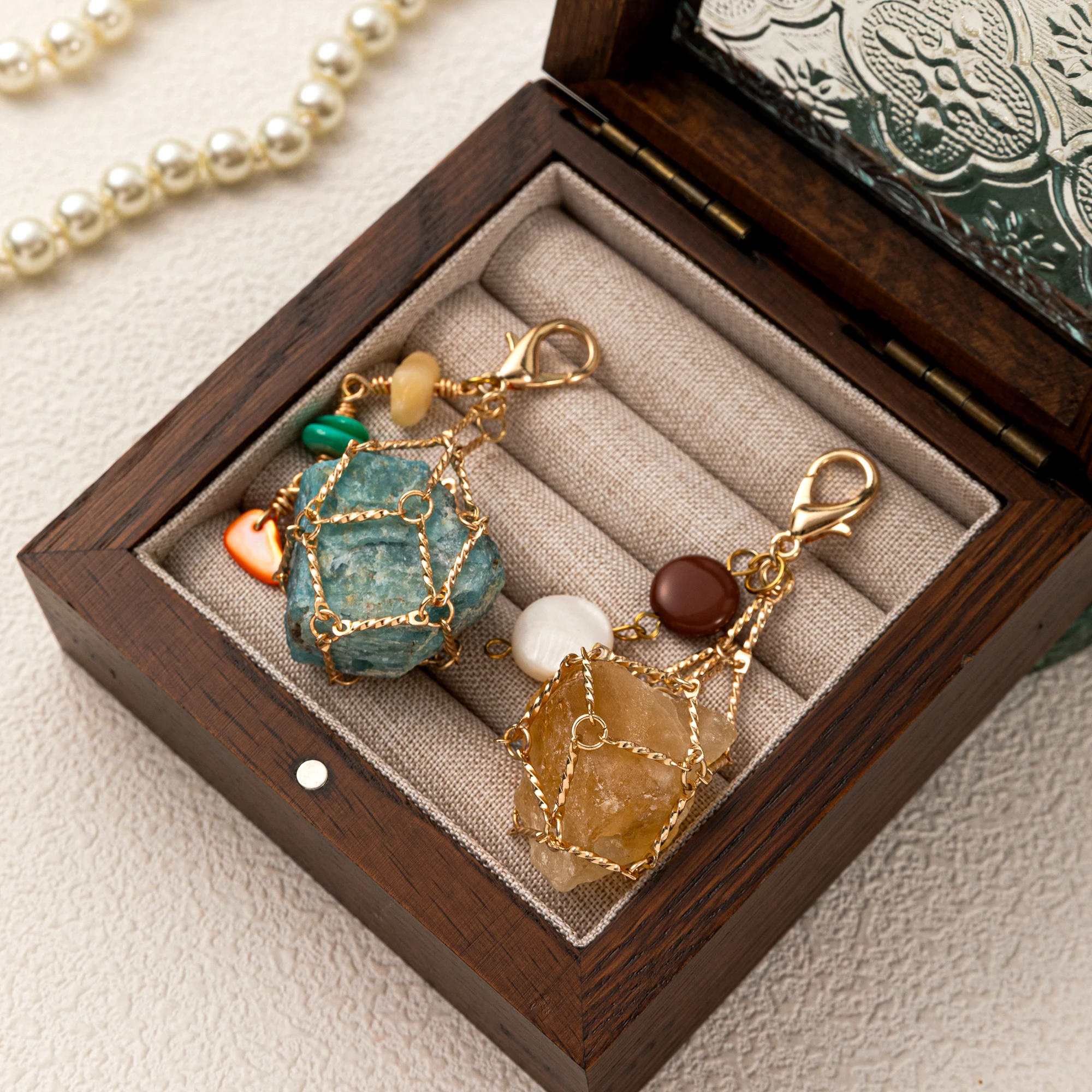 

New popular natural stone pendant decoration INS style colorful pendant gold-plated color preservation