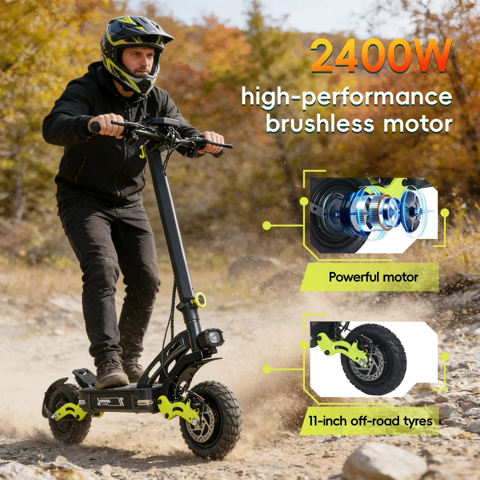 

60V 20.8Ah 2400W Dual Motor Electric Scooter with 40MPH High Speed, 40 miles Long Range endurance, 11 Inch Off Road Tire Foldable Adult E Scooter NFC Smart Lock Dual Hydraulic Suspension Disc Brake Max Load 265LBS For Outdoor Travel