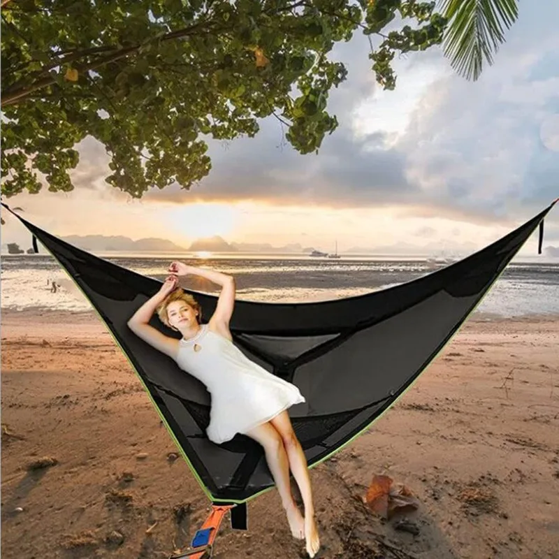 Enhanced triangular hammock, portable camping multi-person four-corner hammock