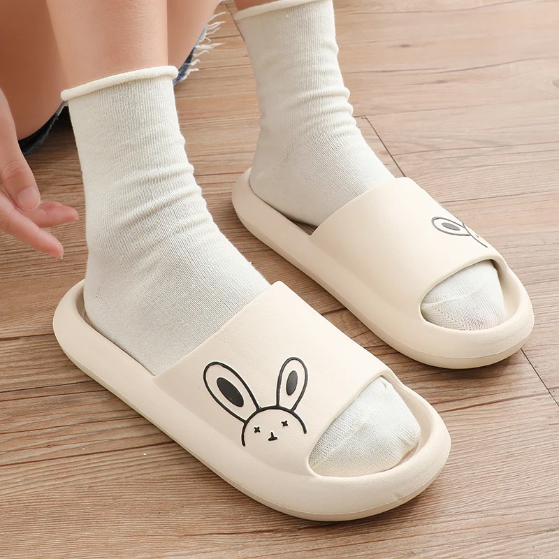 Chinelos leves para mulheres, Chinelos EVA para casais, Sapatos para casa e ao ar livre, Chinelos bonitos de coelho, Sandálias de verão para mulheres