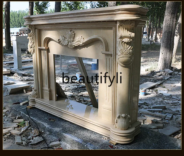 

Marble fireplace beige stone European stone carving fireplace rack small carved decorative cabinet heating decoration