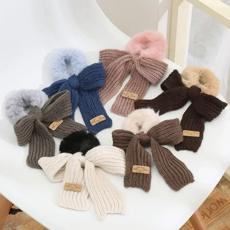 New Autumn/Winter Solid Lamb Wool Bowel Hair Rings Knitted Wool Bow Hair Tie Hair Accessories for Girls Soft Bowknot Fluffy