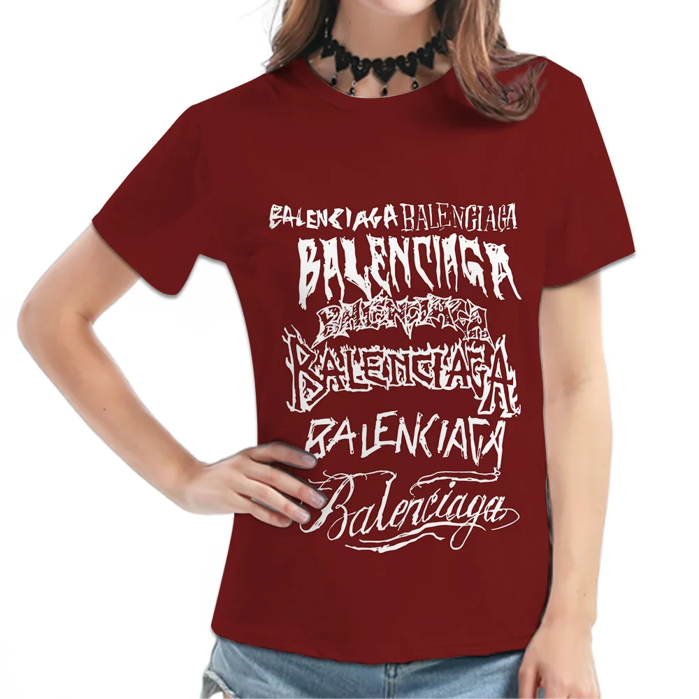 

Retro Multiple Typography Print Red Short-Sleeve T-Shirt - Distressed Graphic Casual Women's Tee