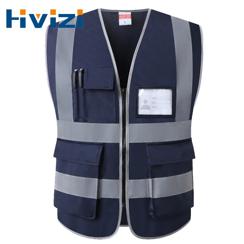 

Navy Blue High Visibility Reflective Safety Vest for Construction Working Vest Men Workwear with Multi Pockets Night Warning