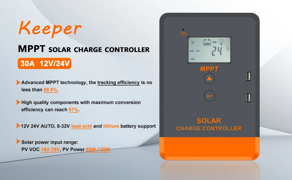 US Stock 20A 30A 40A Solar Charger Controller 12V 24V Solar Regulator LCD Display Fit LifePo4 Batteria for Home RV Boat Camp