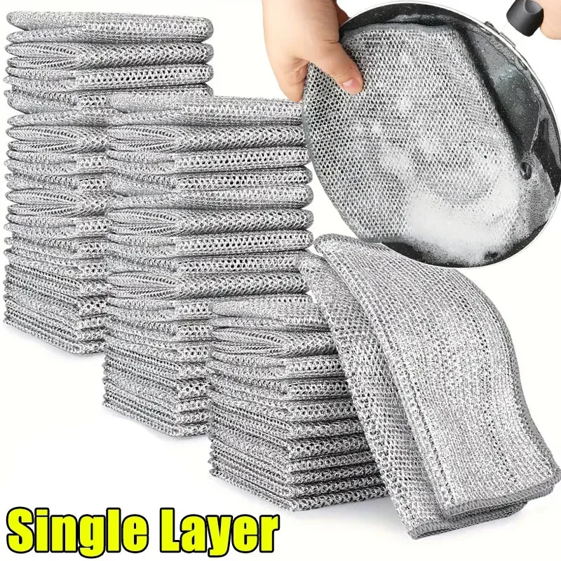 1/50 Stuks Magic Vaatdoek Zilver Draad Schoonmaken Keuken Doek Verdikte Microfiber Wassen Handdoek Ingebouwde Spons Staaldraad Bal vod