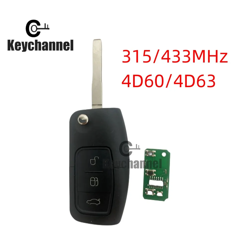 

3 Button Car Remote 4D60 4D63 Chip Flip Key Fob 433MHz Normal Remote With HU101 Key Blade for Ford Focus Mendeo Fiesta Ecosport