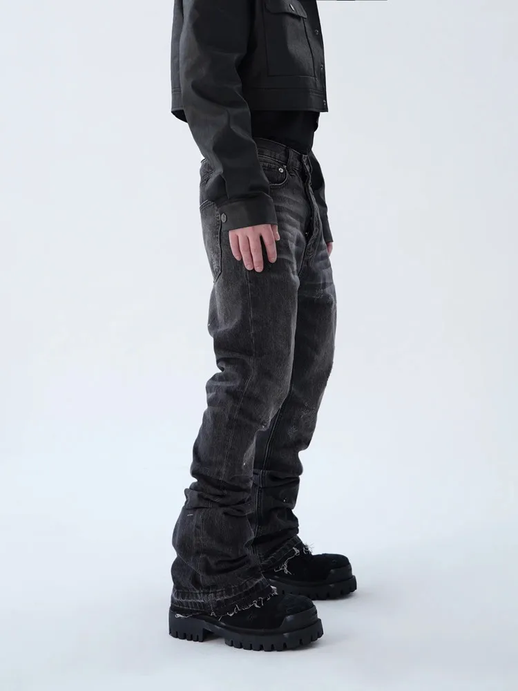 2025 الأمريكية الرجعية Y2K الشارع الشهير غسلها الأسود سليم متوهج الجينز السراويل للرجال الملابس الفاخرة القطن السراويل الطويلة Ropa Hombre #4