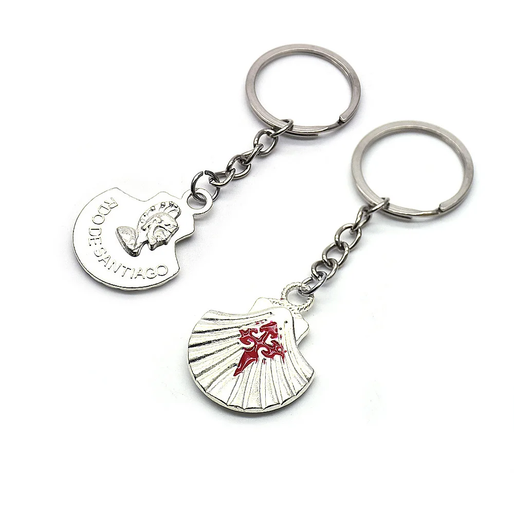 Santiago Shell Key Chain Red Cross Pendant Keyring Religious Church Gift