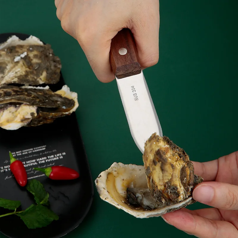 Wooden Handle Shrimp Line Knife Shrimp Peeler Oyster Knife Stainless Steel