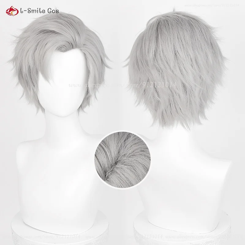 Perruque Synthétique Courte avec Bonnet pour ixd'Halloween, Cheveux Courts Gris, Anime Cosplay, Degré de Chaleur, Sylus, 30cm