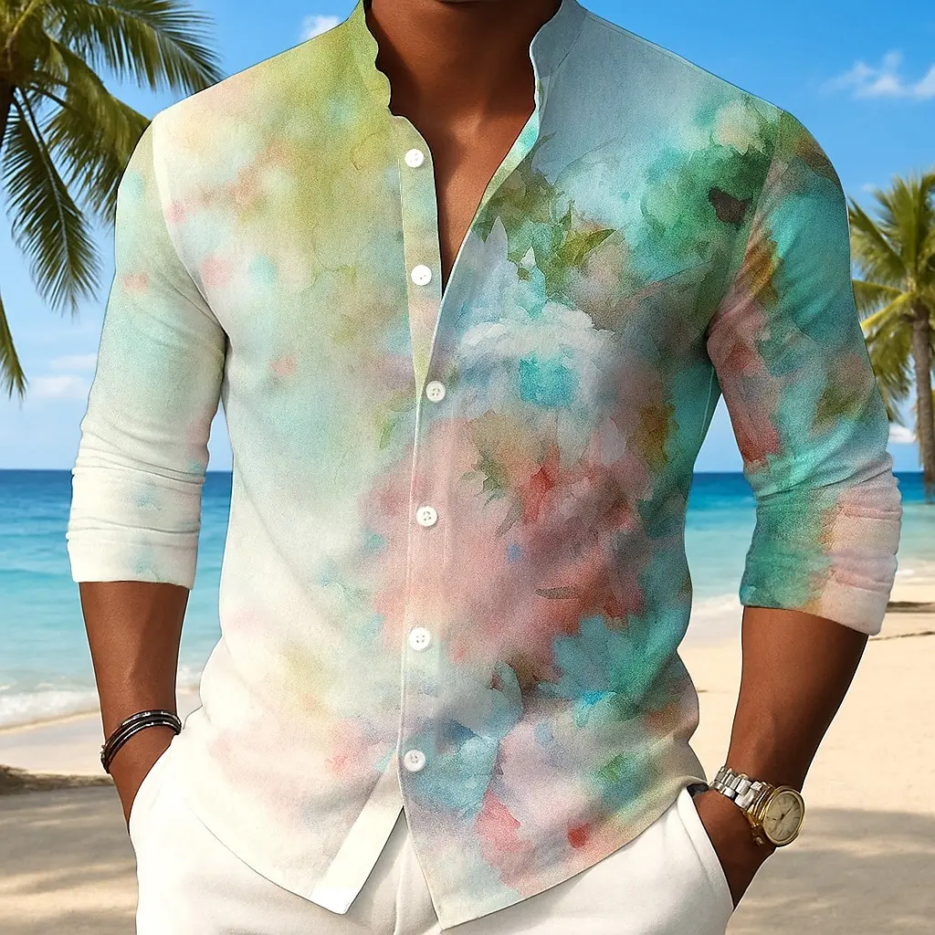 

Men's Floral Print Gradient Color Flower Shirt Button Up Shirt Long Sleeve Fashion Casual Outdoor Fall 3D Printed Polyster Shirt