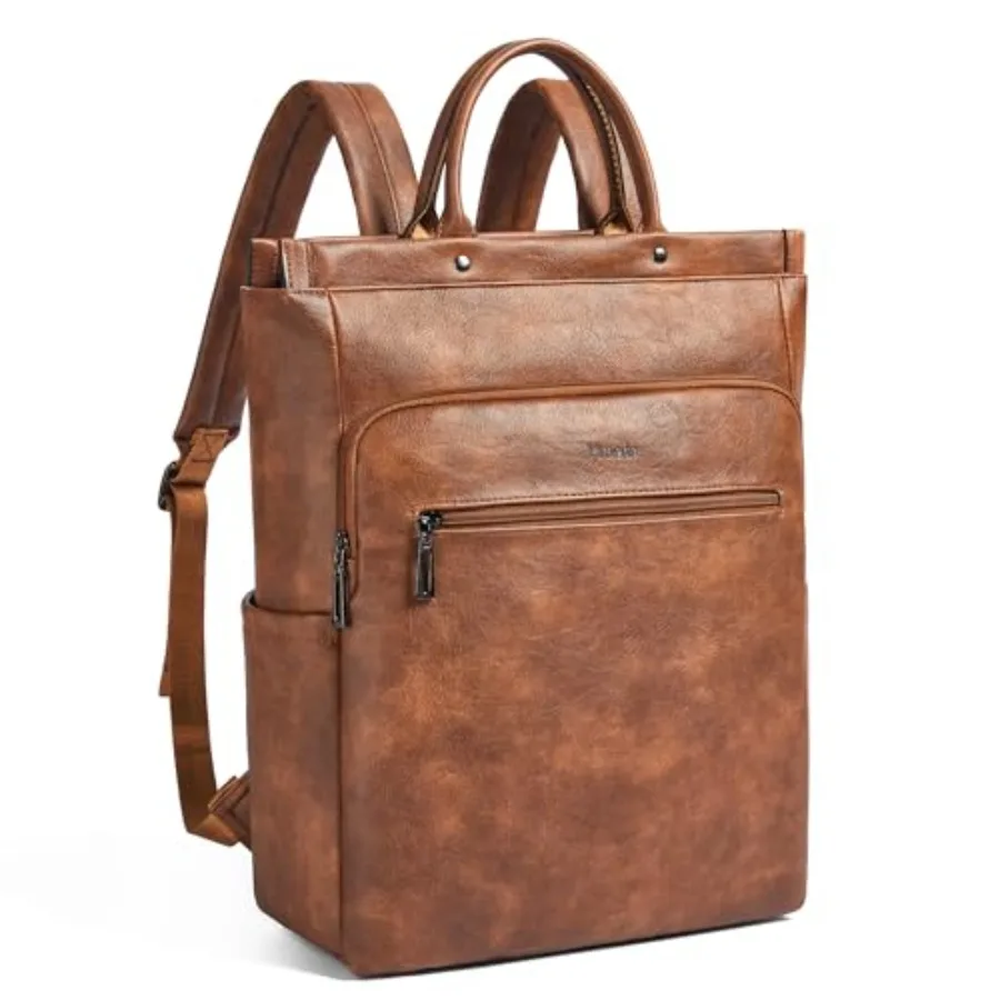 

Leather Laptop Backpack for Women, Travel Backpack Purse Fits 15.6 Inch Laptop, Casual Daypack with Laptop Compartment for Teac