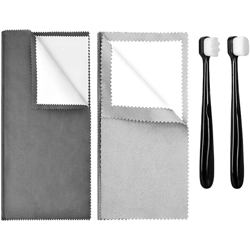 مجموعة أدوات تنظيف المجوهرات الفضية من CHCH، فرش فائقة النعومة + قماش تلميع مزدوج للتنظيف من الفضة الإسترليني والخالية من الخدوش