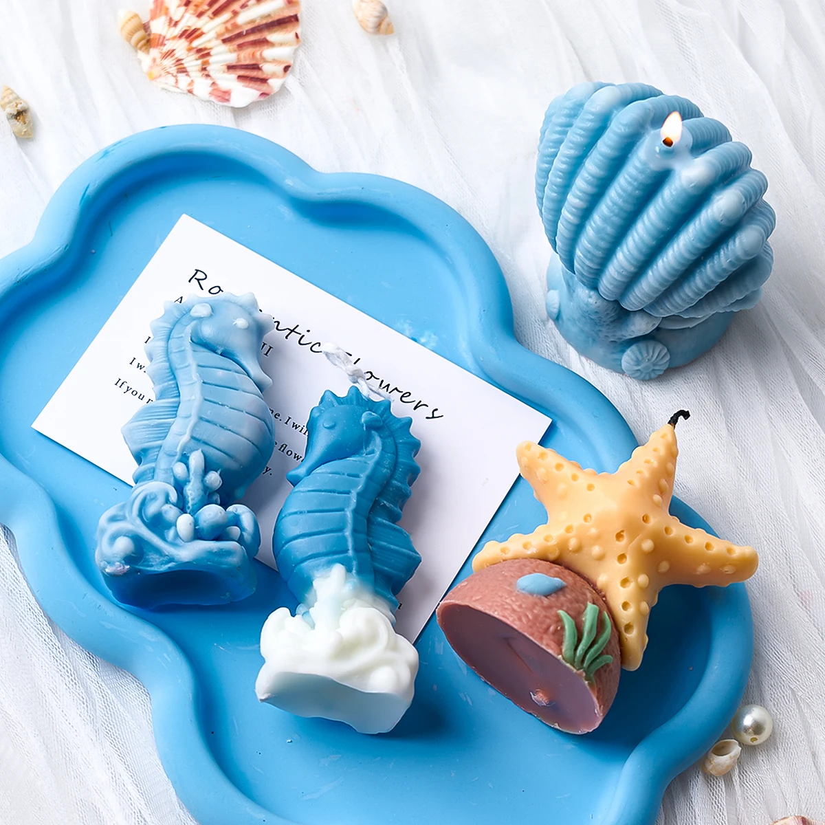 Ocean Series Silicone Candle Molds DIY Starfish Shell Coral Seahorse Gypsum Resin Mould Home Decor Aquarium Accessories 3D Craft