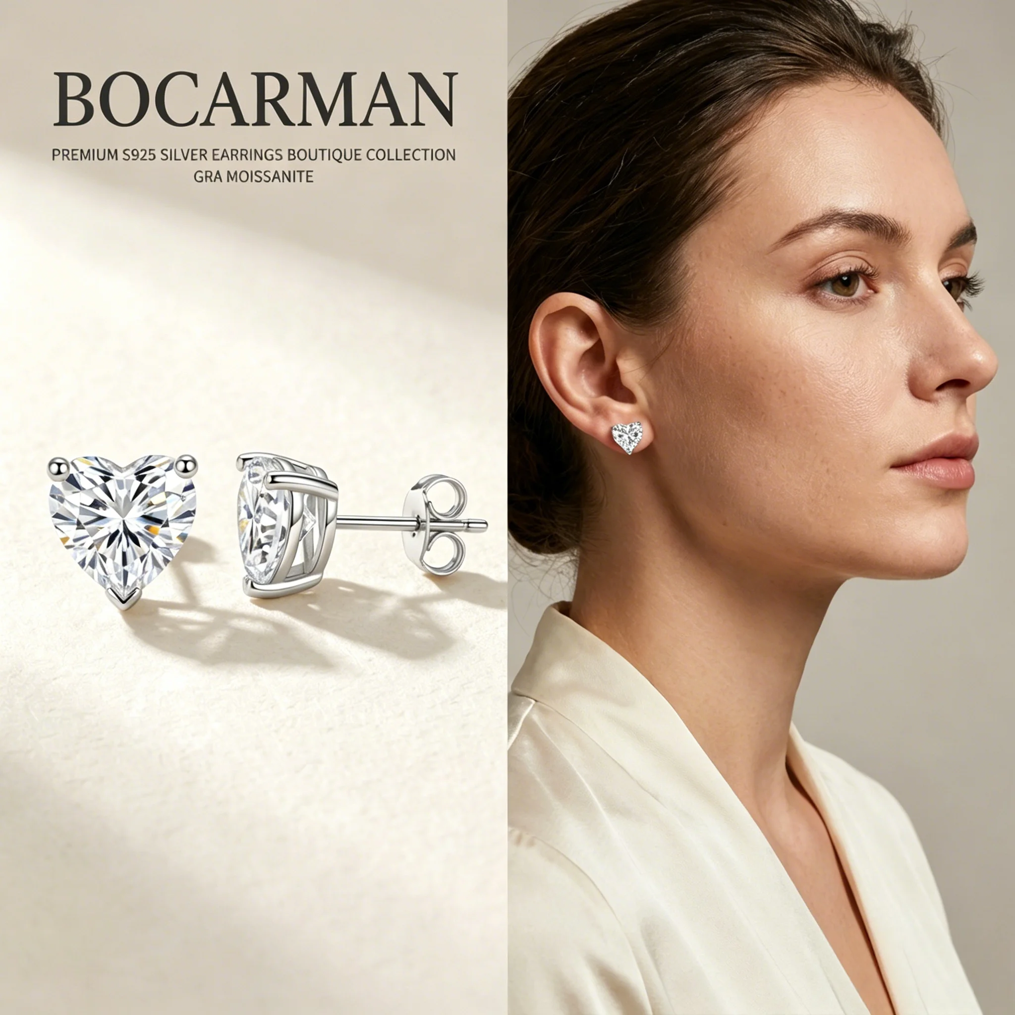 Sweet Heart Moissanite Stud Earrings in S925 Silver GRA Certified D Color VVS1 Sparkling Romantic Love Gift for Women Valentine