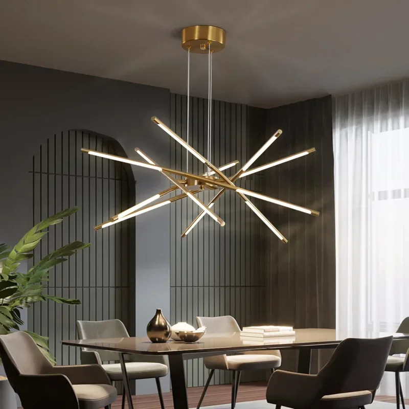 

2024Modern LED Linear Chandelier For Living Dining Room Bedroom Lamp Creative Design Chandelier Home Decoration