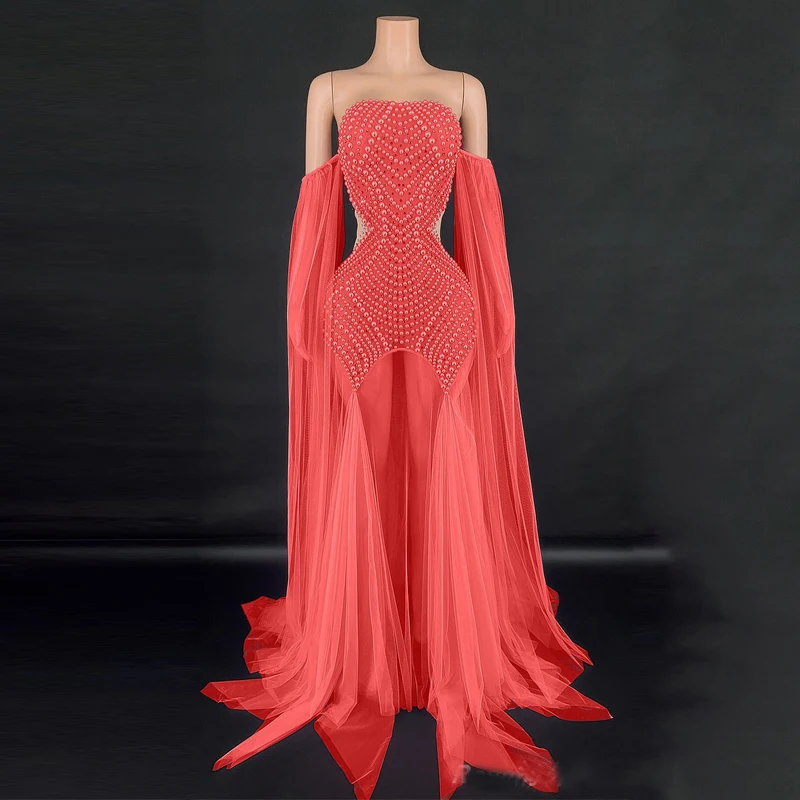 Kostium dla piosenkarki jazzowej, taniec, wiele kolorów, perły, siateczka, suknie wieczorowe, sukienka na imprezę, strój festiwalowy, odzież sceniczna, na wybieg, XS10393