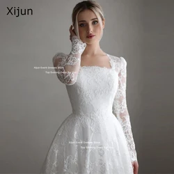 Xijun Modest Long Sleeves Full Lace Wedding Dresses Square Neck Sweep Train Bridal Gowns Vestido de noiva Dubai Arabic Women