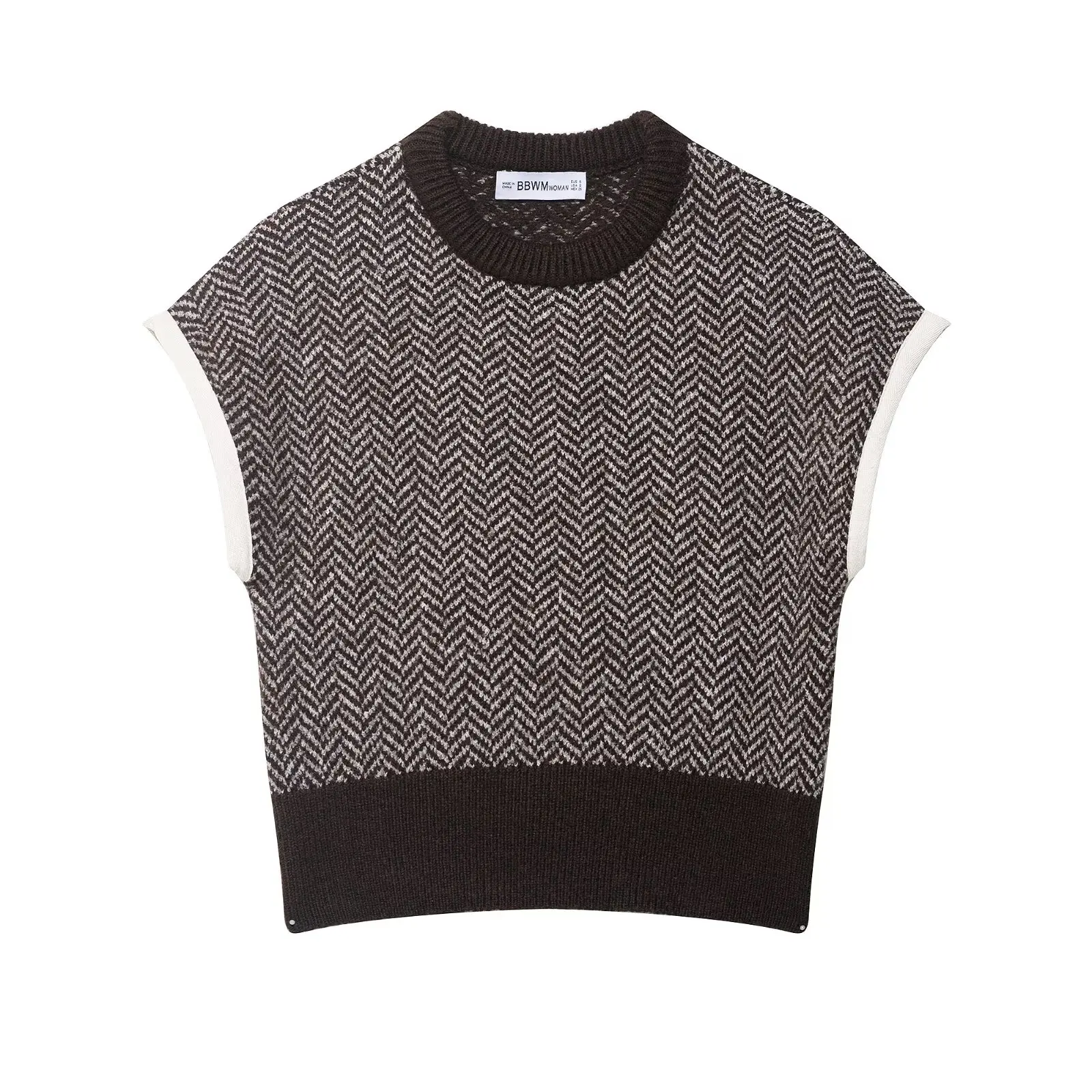 

2025 Women's Sleeveless Knit Tank Top Round Neck Color-Blocking Versatile Top Herringbone Knit Tank Style Wavy Stripe Design Top