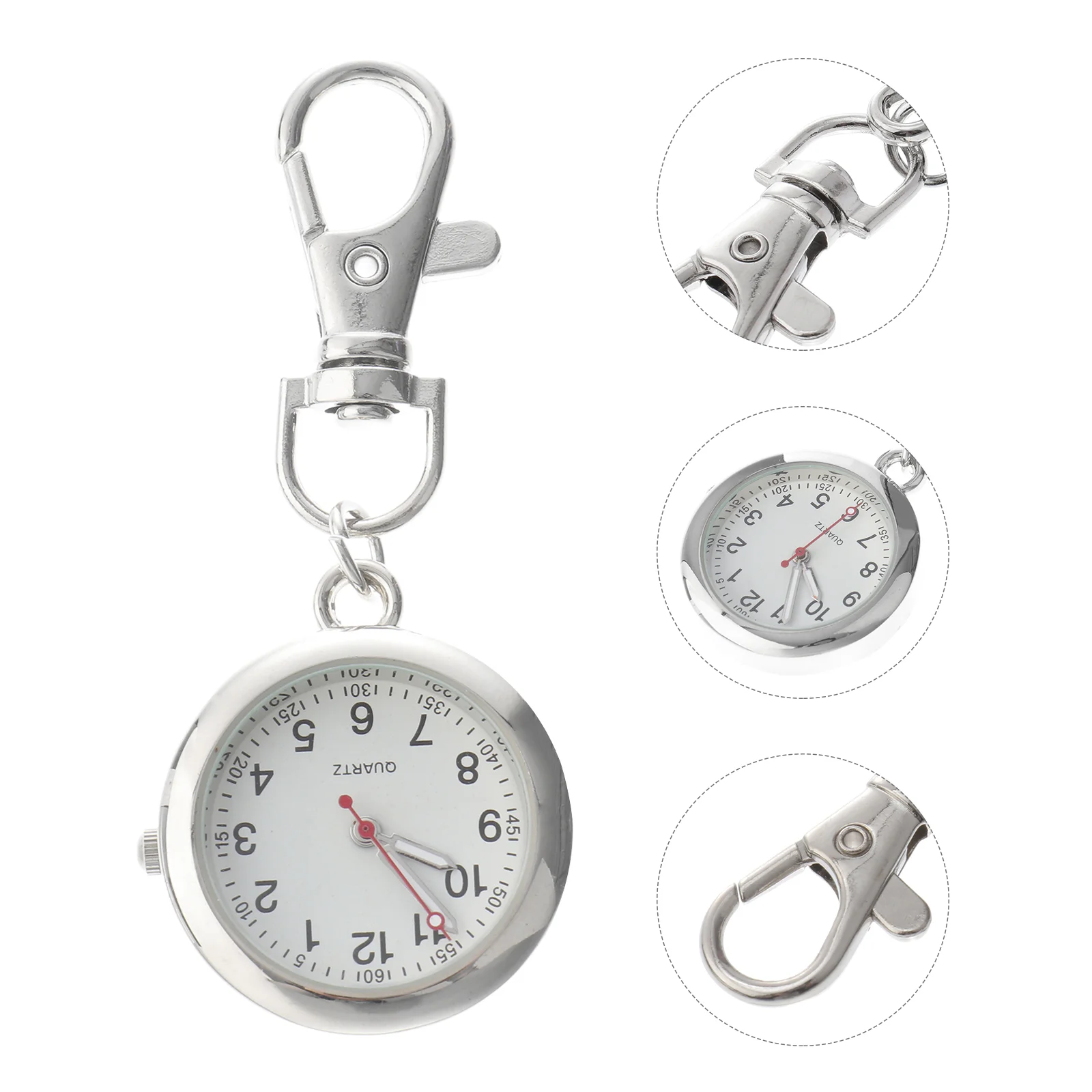 

Nurse Watch Clip Accessories for Work Quartz Keychain Silver Mirror Material: