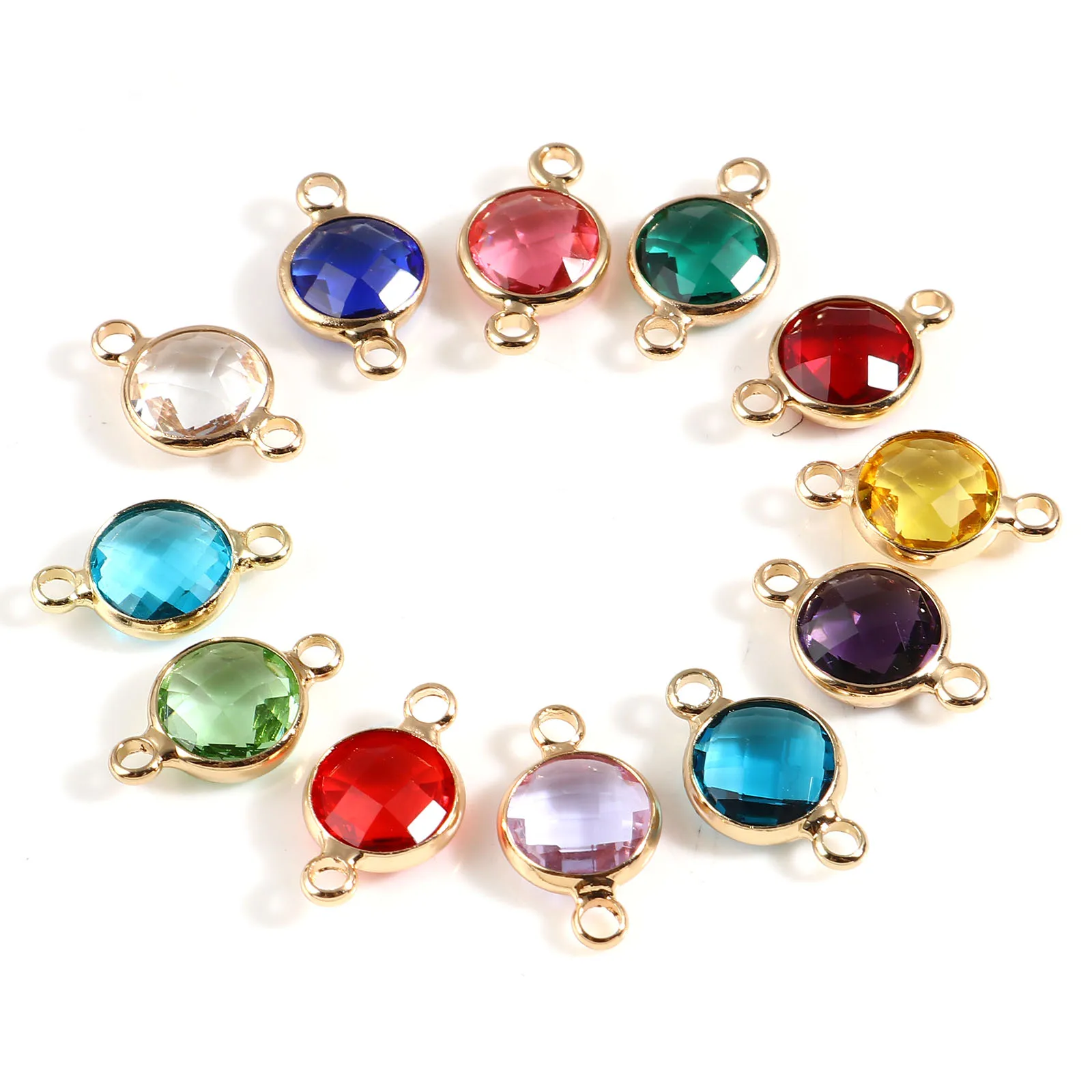 5pcs Brass Birthstone Connectors Multicolor Glass Round Faceted Charms For Women DIY Making Bracelets Jewelry Findings 15mmx9mm image 6