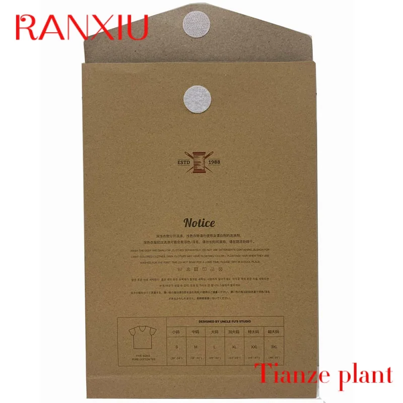 Custom Durable Eco Friendly Brown White Envelope Cut out Paper Bag for T-shirt Sock Underwear