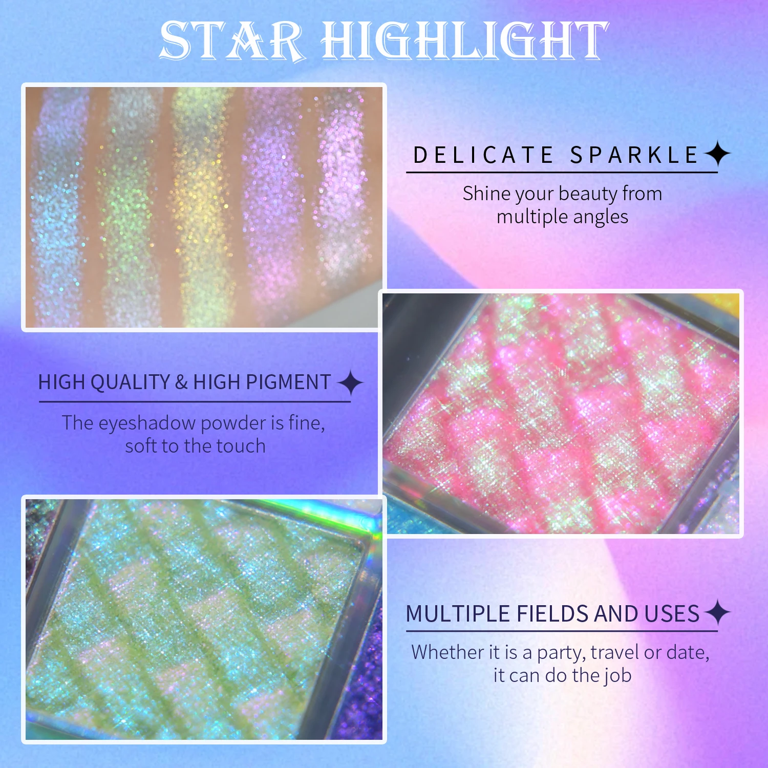 JUR MORNIER Paleta de sombras multicromáticas de 9 cores, sombra camaleão brilhante, à prova d'água, vegana, sem crueldade, maquiagem para os olhos