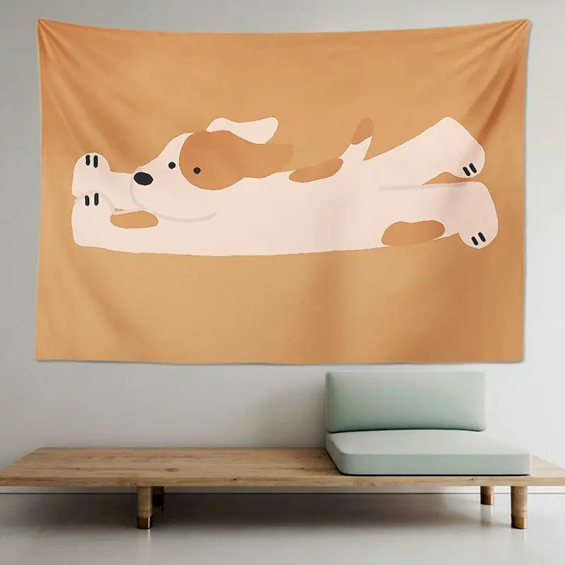 VIKAMA Sleeping Dogs Warm Orange Tapestry Wall Hanging, 6 Designs, Wall Decor for Bedroom Living Room Dorm