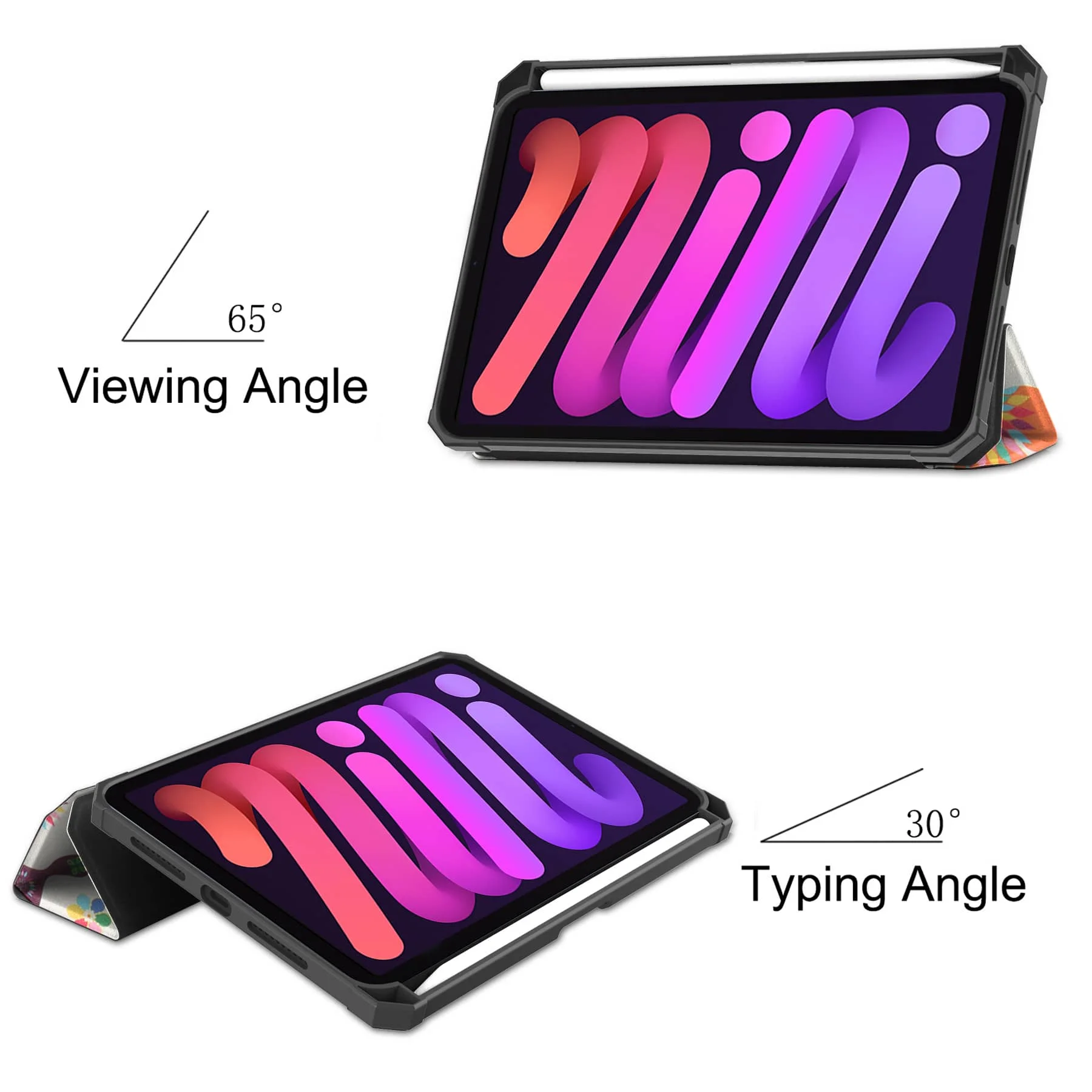 لجهاز iPad Mini 7 6 8.3 بوصة مع حامل قلم - [حامل ثلاثي الطي + إيقاظ تلقائي/نوم]، حافظة جلدية PU ممتازة ملونة مقاومة للصدمات